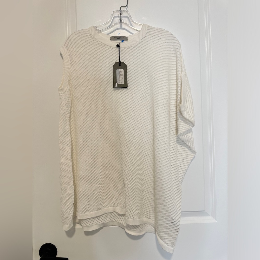 All saints white grid tee asymmetrical NWT XS